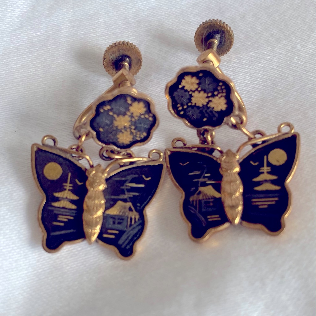 Damascene Shakudo Amita Butterfly Earrings